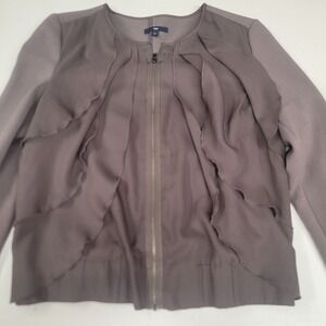 GAP Womens Gray Ruffle Front Zip Up Jacket‎ Size M Long Sleeve Career